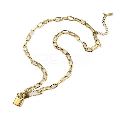 304 Stainless Steel Lock Pendant Paperclip Chain Necklaces for Women Men LS-NJEW-Q028-07G-1