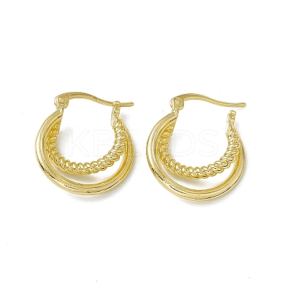 Rack Plating Brass Double Line Twist Rope Hoop Earrings for Women EJEW-F294-11G-1