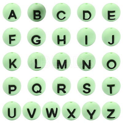 1 Set 26Pcs Green Round with Letter Silicone Beads ST-CJ0041-014-1