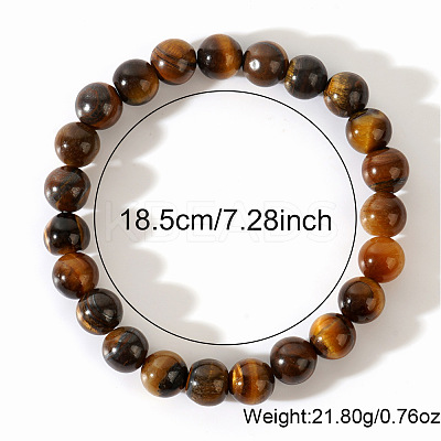 8MM Round Natural Tiger Eye Beaded Stretch Bracelets for Men GW6594-1