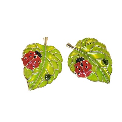 Leaf with Ladybug Alloy Enamel Stud Earrings FS-WG8EF19-02-1