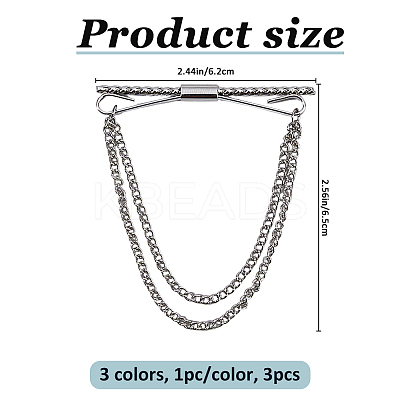 3Pcs 3 Colors Brass Tie Clips AJEW-FH0006-91-1