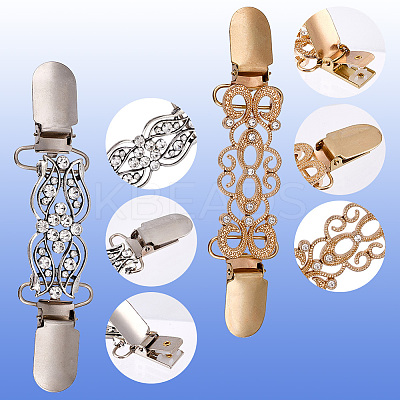 4Pcs 4 Styles Rectangle Zinc Alloy & Iron & Rhinestone Cardigan Clips AJEW-GF0010-43-1
