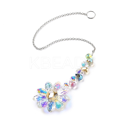 Glass Flower Hanging Suncatchers HJEW-C009-01A-1