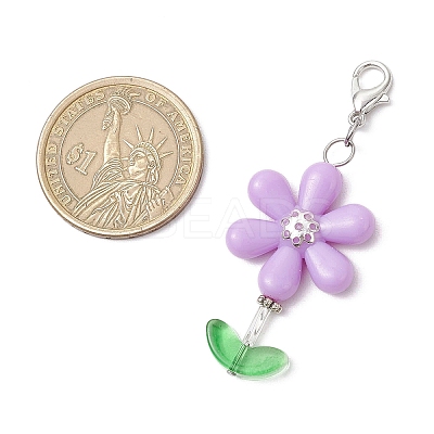Sunflower Acrylic & Glass Beads Pendant Decorations HJEW-JM03238-S-1