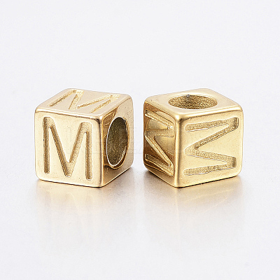 304 Stainless Steel Large Hole Letter European Beads X-STAS-H428-01G-M-1