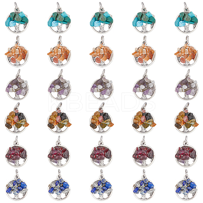 10 Sets 6 Styles Natural & Synthetic Mixed Stone Chip Pendants G-HY0001-35-1