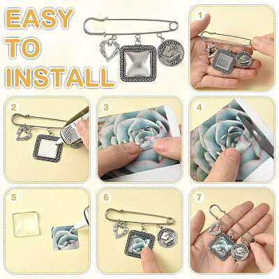 DIY Square Alloy Commemorative Photo Pendants Making Kits DIY-FS0009-22-1