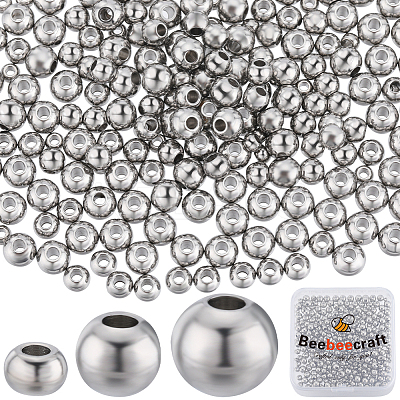 450Pcs 3 Style 304 Stainless Steel Round Beads STAS-BBC0003-44-1