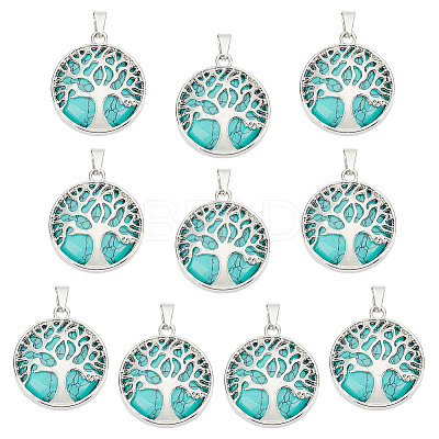 10Pcs Synthetic Turquoise Flat Round Pendants G-AR0006-25A-1