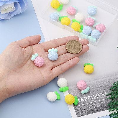 20Pcs 4 Colors Pineapple Food Grade Eco-Friendly Silicone Focal Beads SIL-GL0001-05-1