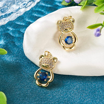 2Pcs Brass Micro Pave Cubic Zirconia Pendants KK-TA0002-81A-1