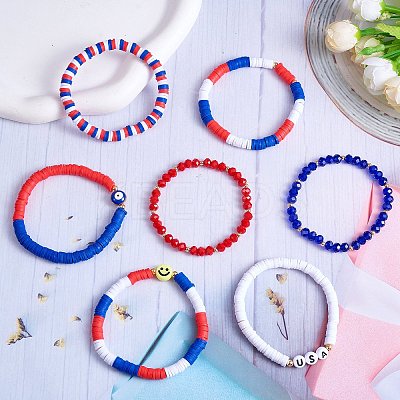 7Pcs 7 Style Handmade Polymer Clay Heishi Surfer Stretch Bracelets Set BJEW-SW00076-1