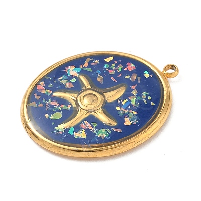 304 Stainless Steel Epoxy Resin with Natural Shell and Sequins Inside Pendants STAS-L026-17G-A04-1