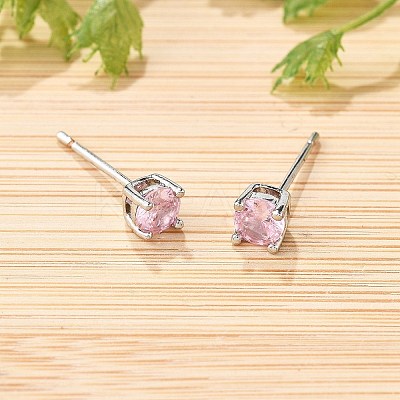 Flat Round Brass Pave Cubic Zirconia Stud Earrings for Women EJEW-G428-29C-03-1
