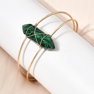 Brass Wire Wrapped Synthetic Malachite Hexagon Point Cuff Bangles for Women BJEW-L719-01G-06-1-1