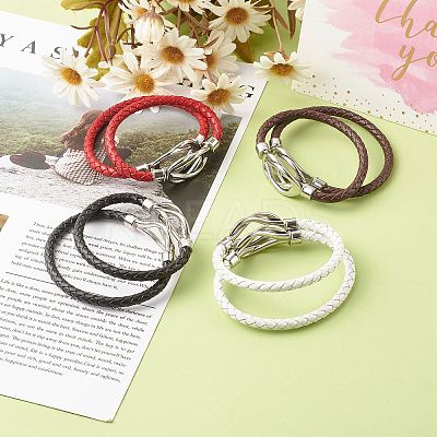Braided Imitation Cowhide Leather Cord Bracelets for Couple BJEW-JB06443-1