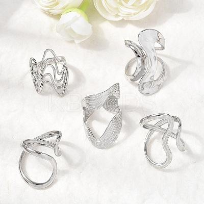 5Pcs 304 Stainless Steel Open Cuff Rings for Women RJEW-K313-07P-1