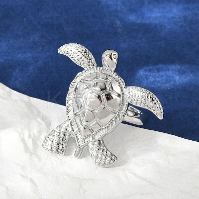 Sea Turtle Brass Cuff Rings for Women RJEW-A059-06P-1