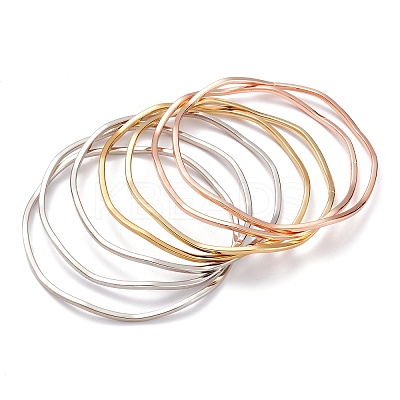 7Pcs Women's Simple Fashion PVD Vacuum Plating 201 Stainless Steel Stackable Bangles BJEW-O182-08M-1-1