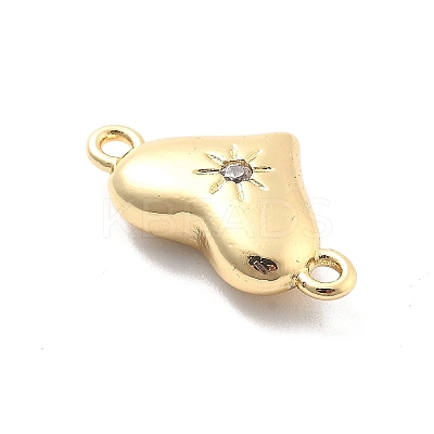 Rack Plating Brass Clear Cubic Zirconia Heart Connector Charms KK-Q017-24G-1