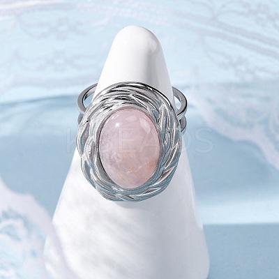 Oval Natural Rose Quartz Finger Rings RJEW-M063-01P-11-1