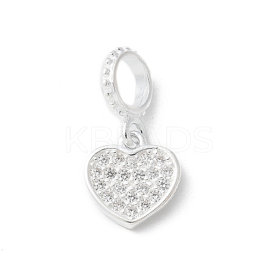 925 Sterling Silver Clear Cubic Zirconia Heart European Dangle Charms LS-STER-H115-07S-1
