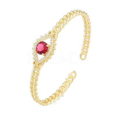 Cubic Zirconia Horse Eye Open Cuff Bangle BJEW-G651-04G-01-1