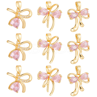 12Pcs 3 Style Brass Micro Pave Cubic Zirconia Pendants KK-BBC0019-52-1