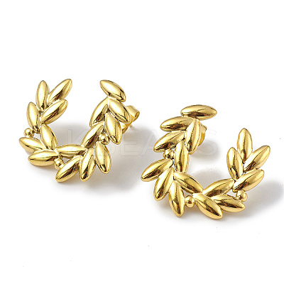 Ion Plating(IP) 304 Stainless Steel Olive Branch Wreath Stud Earrings for Women EJEW-I284-02G-1