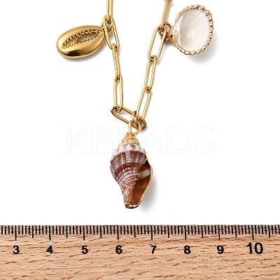 304 Stainless Steel Fish & Acrylic Pearl & Electroplated Natural Shell Pendant Bib Necklaces for Women NJEW-G181-02G-1