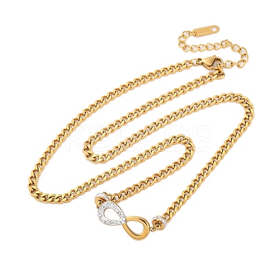 304 Stainless Steel with Polymer Clay Rhinestones Infinity Pendant Necklaces for Women NJEW-Z065-04G-1