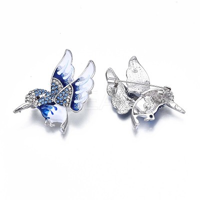 Bird Enamel Pin with Sapphire Rhinestone JEWB-N007-106-1