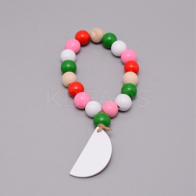 Wooden Watermelon Pendant Decorations HJEW-TAC0013-02-1