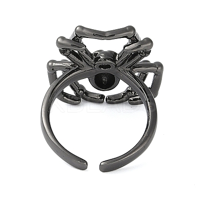 Halloween Spider Brass Rhinestone Open Cuff Rings RJEW-S419-01B-01-1