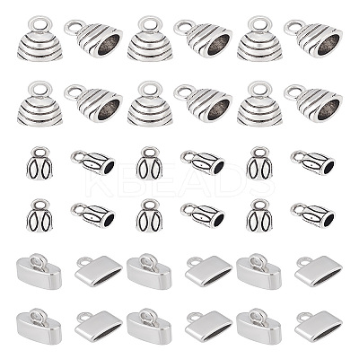 90Pcs 3 Styles Tibetan Style Alloy End Caps TIBE-LP0001-08-1
