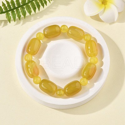 Natural Yellow Agate Bead Stretch Bracelets G-P570-01K-1