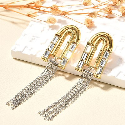 304 Stainless Steel Two Tone Dangle Stud Earrings EJEW-F355-01GP-1