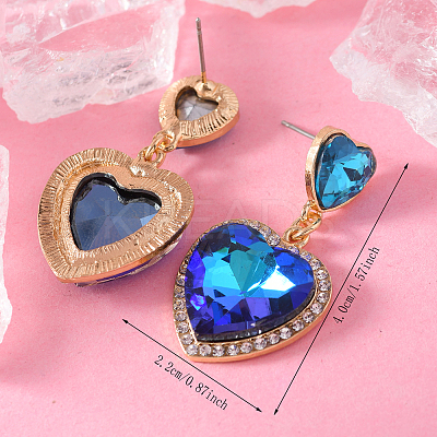 Zinc Alloy Glass Heart Dangle Stud Earrings TC4756-1-1