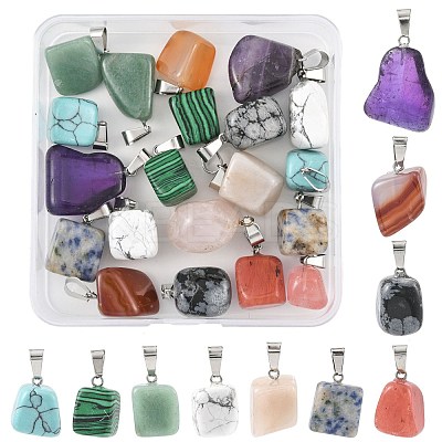20Pcs 10 Styles Natural & Synthetic Mixed Gemstone Pendants G-FS0005-93P-01-1