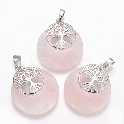 Natural Rose Quartz Pendants X-G-F573-C12-1