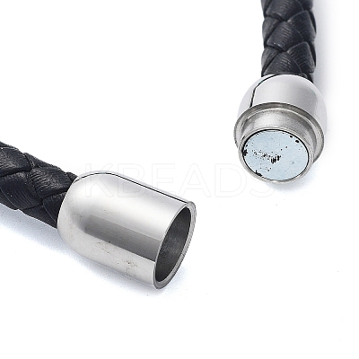 Men's Braided Black PU Leather Cord Bracelets BJEW-K243-60AS-1