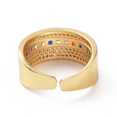 Colorful Cubic Zirconia Rectangle Open Cuff Ring RJEW-C002-03G-1