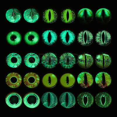 30Pcs 15 Colors Luminous Self Adhesive Glass Eyes Cabochons DIY-CA0006-29-1