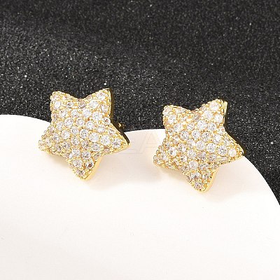 Brass Micro Pave Clear Cubic Zirconia Stud Earrings EJEW-G471-31G-01-1