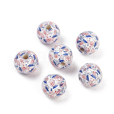 Independence Day Theme Wood European Beads WOOD-Z005-01B-03-1