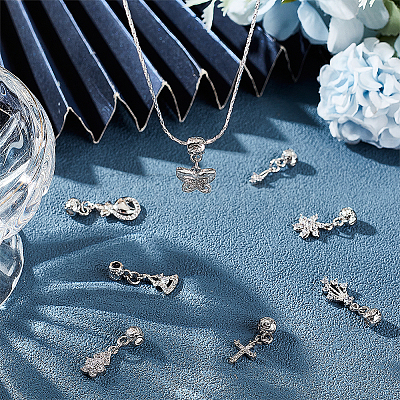 8Pcs 8 Style Rack Plating Brass Micro Pave Clear Cubic Zirconia Pendants ZIRC-OC0001-05P-1