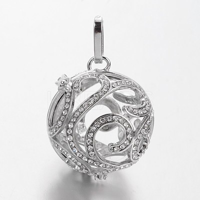 Eco-Friendly Rack Plating Brass Rhinestone Hollow Round Cage Pendants KK-M176-07P-NR-1