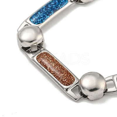 304 Stainless Steel Enamel Rectangle Link Chain Bracelets with Glitter Powder BJEW-S153-04P-01-1