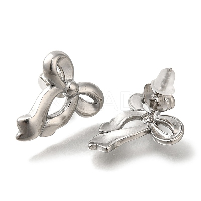 304 Stainless Steel Bowknot Stud Earrings EJEW-Z077-02P-1